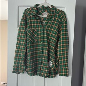 BDG Vibrant Green and gold Plaid Shirt